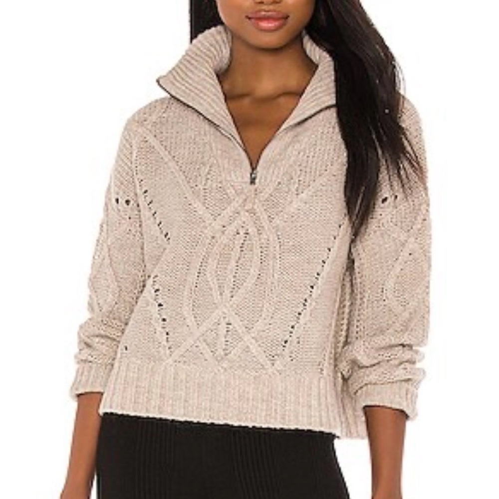 Skull Cashmere Taupe Cable Knit Turtleneck Sweater - Picture 3 of 10